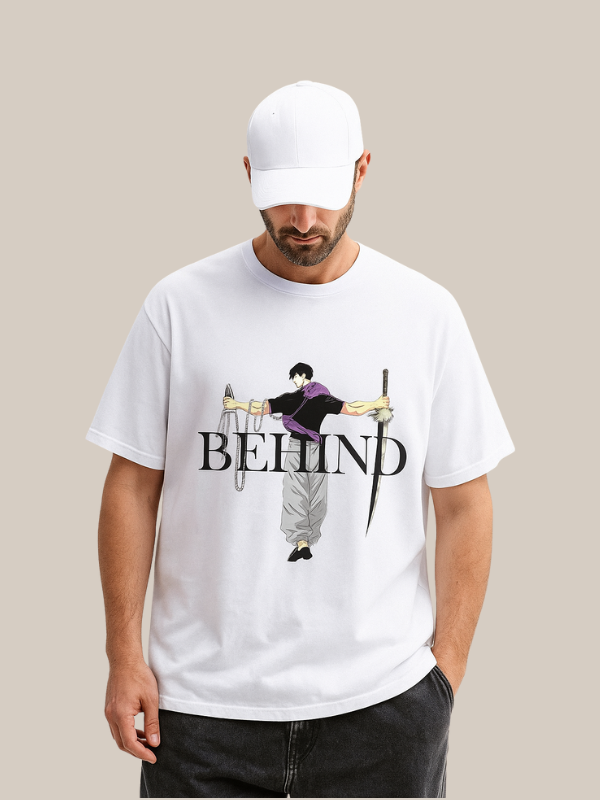 Behind Anime Oversized White T-Shirt